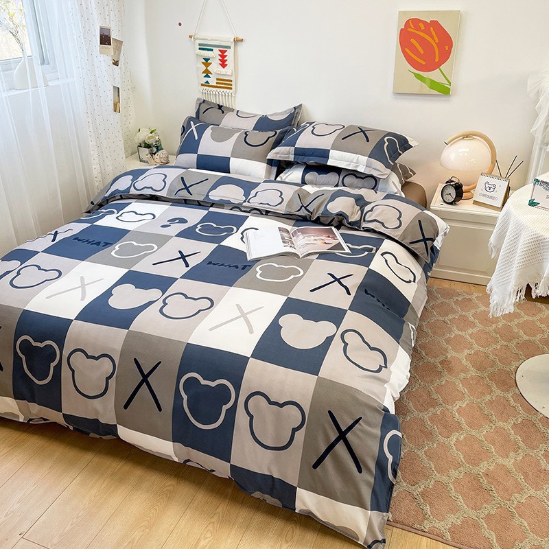Bộ chăn ga gối cotton poly M2T bedding gồm vỏ chăn mền, drap ga giường và 2 vỏ gối nằm - PL Gấu X