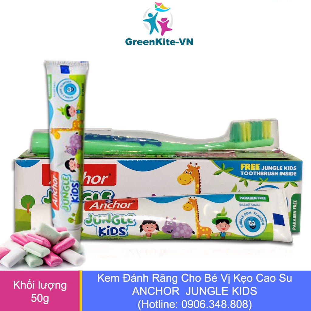 Kem đánh răng cho bé ANCHOR JUNGLE KIDS vị kẹo Gum - Tặng bàn chải