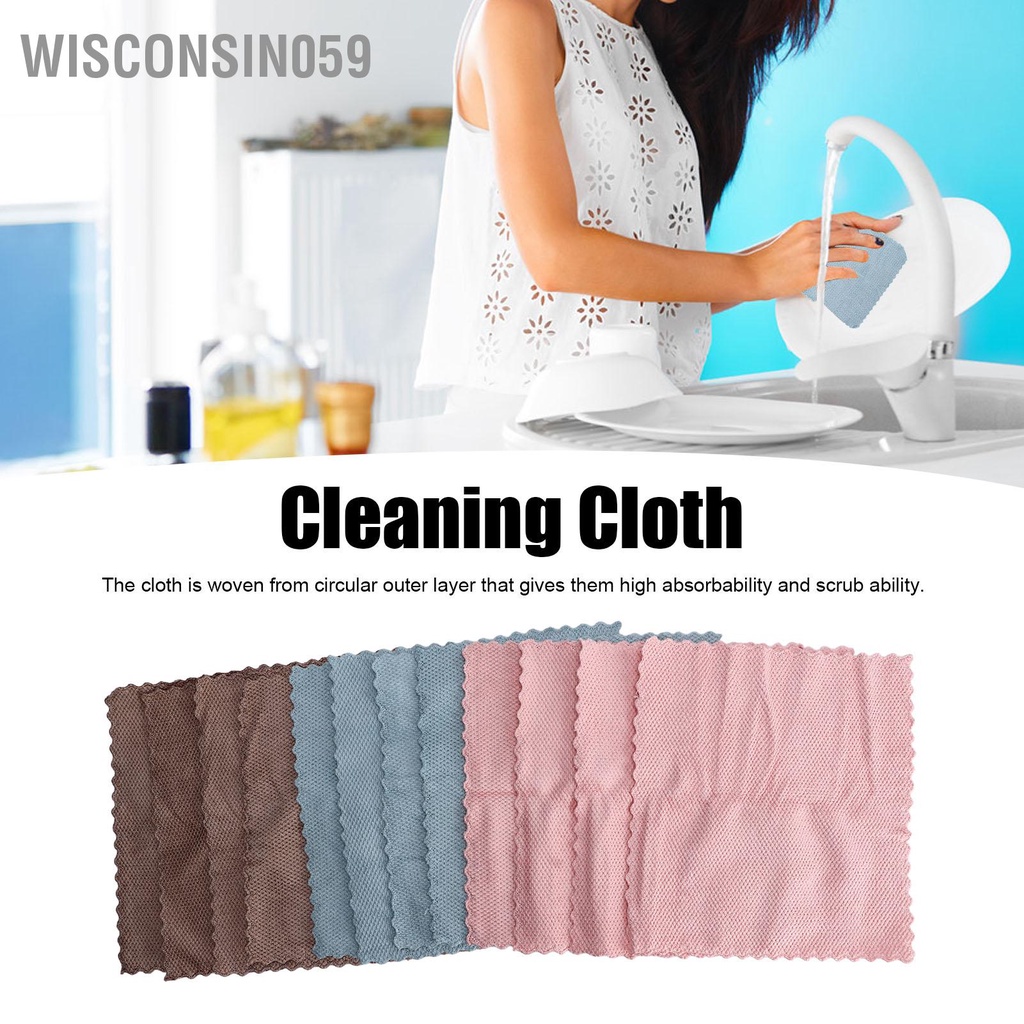 Wisconsin059 12 cái / bộ Lông Cừu San Hô Bền Vải Làm Sạch Có Thể Tái Sử Dụng Siêu Thấm Hút Khăn Nhà Bếp