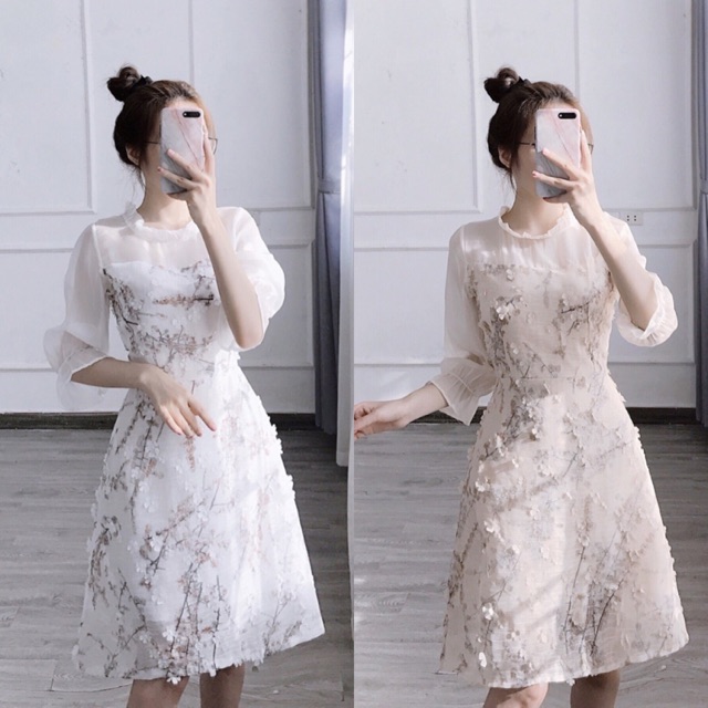 Đầm thiết kế hoa đào 3D siêu chảnh