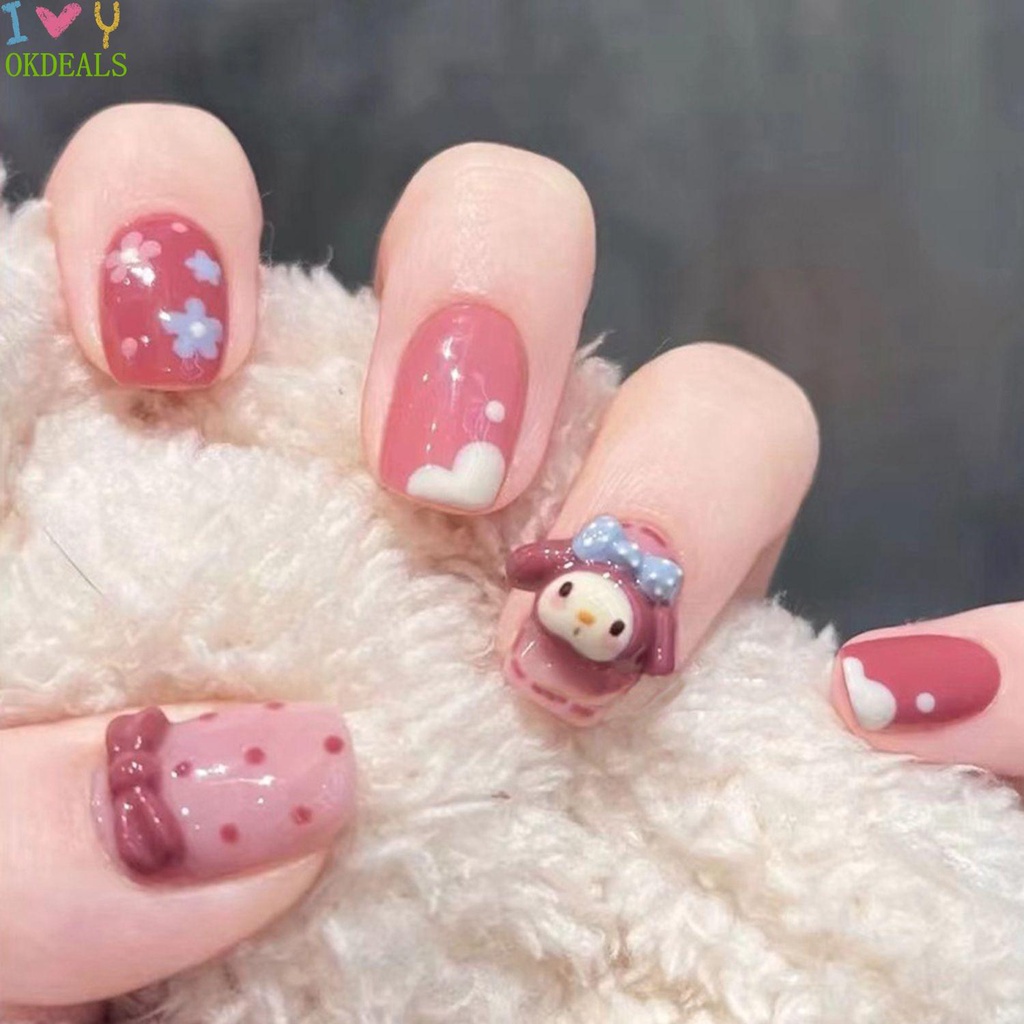 Bộ 24 móng tay giả dáng ngắn đầu tròn tháo rời được thời trang dành cho phái đẹp