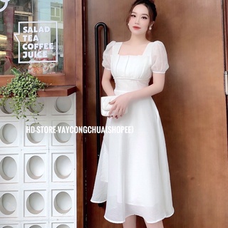[ẢNH THẬT] V90 VÁY TRẮNG TIỂU THƯ DỰ TIỆC CHẤT MỀM MÁT, ĐẦM XẾP LY TIỆC CƯỚI CÔ DÂU
