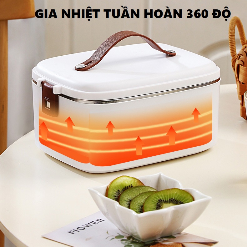 Hộp Cơm Cắm Điện dùng cho văn phòng,, ô tô, dung tích 1.8L, tặng thìa dĩa và túi giữ nhiệt, chính hãng