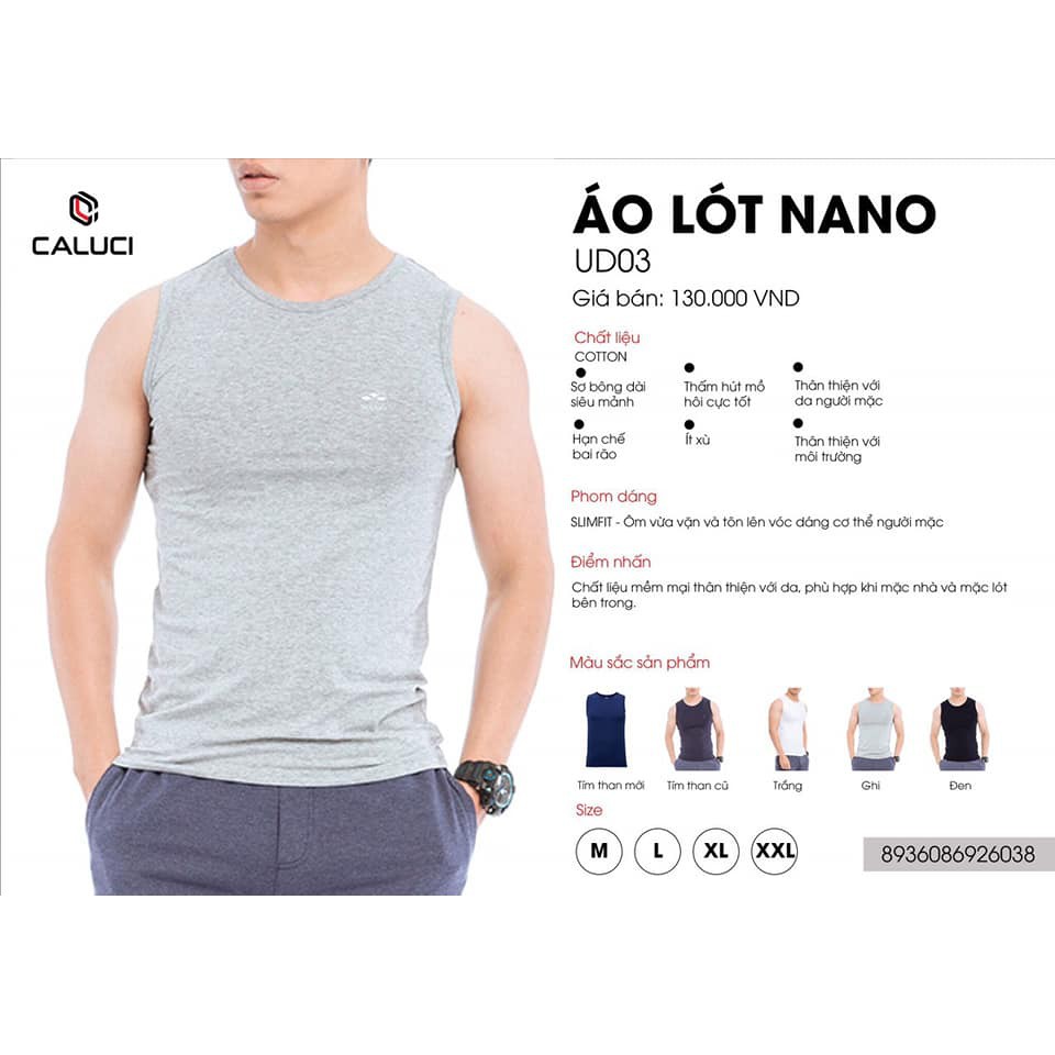 Áo ba lỗ nam NANO chính hãng trẻ trung, dáng thể thao ôm gọn, chất liệu mềm mại thoáng mát - Mã UD-03