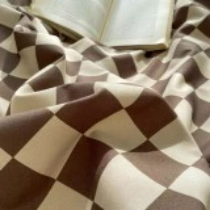 Bộ vỏ chăn ga gối cotton poly QUY Bedding Caro Nâu Mới. Chăn ga gối phong cách Hàn Quốc