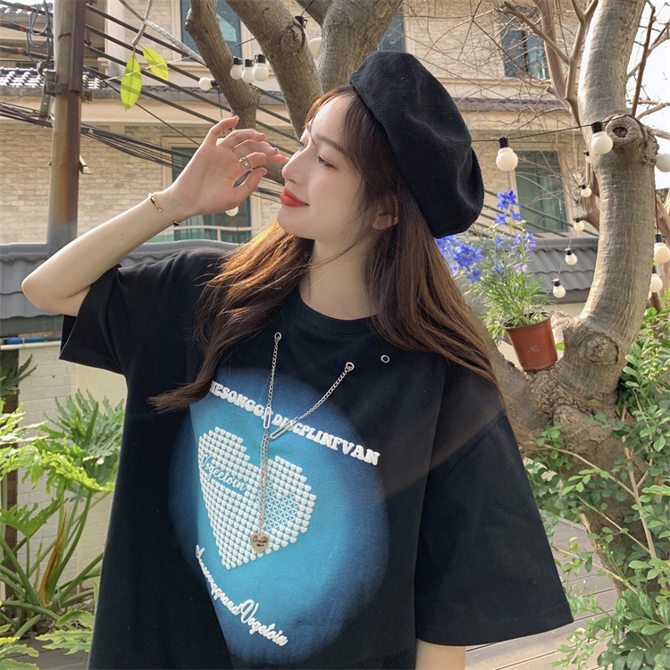 Mới Áo Thun Nữ Ngắn Tay In Hình Trái Tim