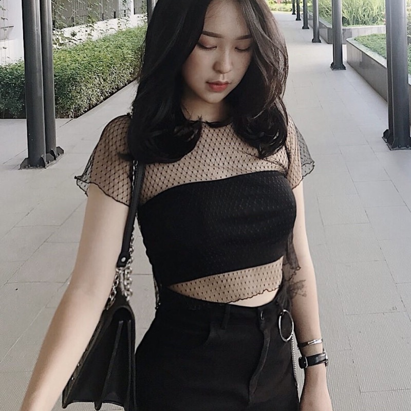 Set áo croptop nữ đen trong kèm áo ống