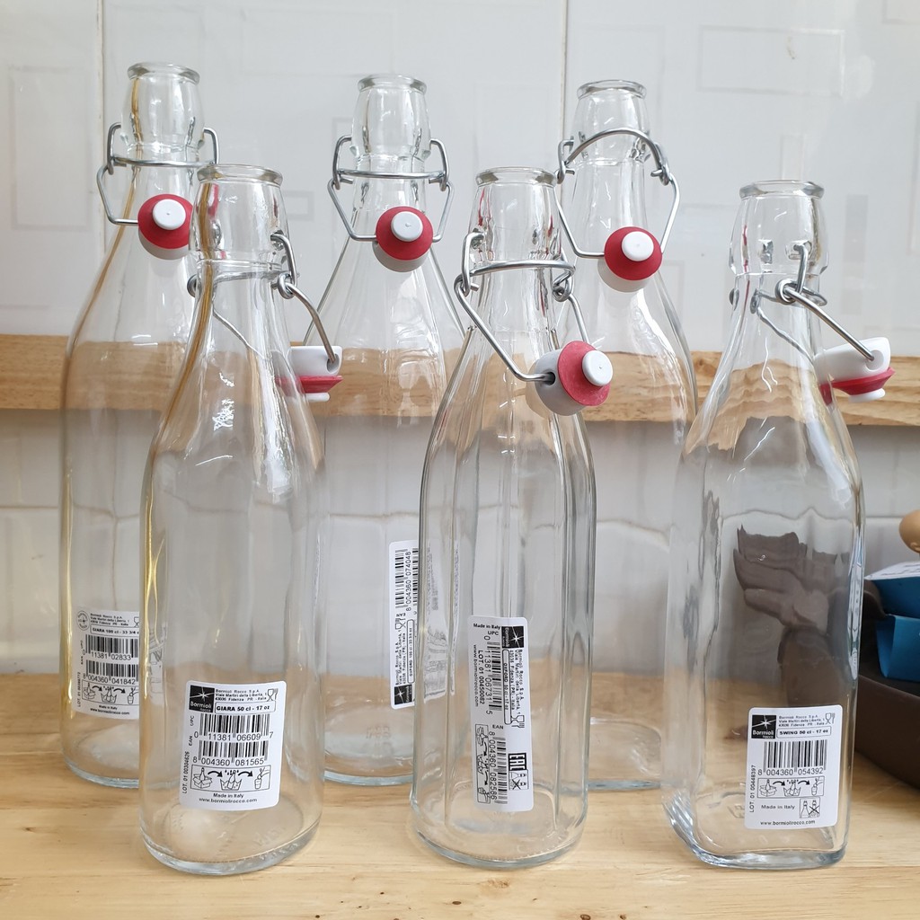 Chai thủy tinh đựng nước ép, chai thủy tinh làm kombucha nắp cài đủ size, nhập khẩu Ý - BORMIOLI ROCCO