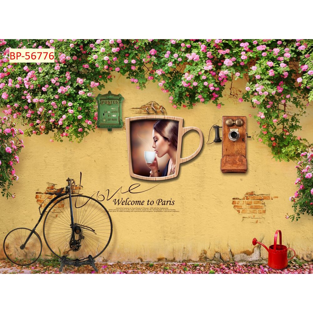 Tranh dán tường vải lụa 3D giành cho Quán Cafe, Trà Sữa, Trang Trí Cửa Hàng