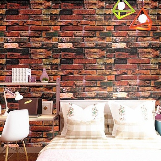 Cuộn 10m giấy dán tường gach đỏ nhiều màu khổ rộng 45cm
