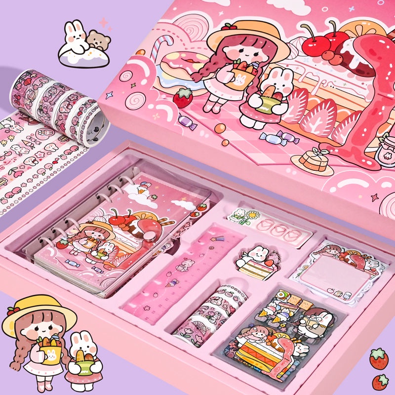 Cute Sổ Ghi Chép  Bộ Hộp Quà Sổ Tay diy Sticker Decor Quà Sinh Nhật đồ dùng học tập dễ thương sổ ghi chú
