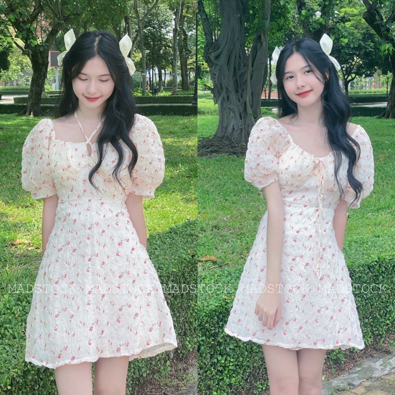 Váy hoa nhí xốp nhún màu pastel *Yoona Dress* tay bồng 2 lớp