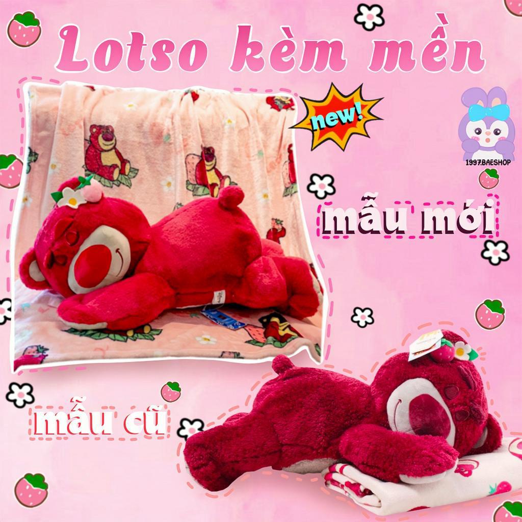Gấu bông gấu dâu Lotso dáng ngủ kèm chăn xinh xắn đáng yêu