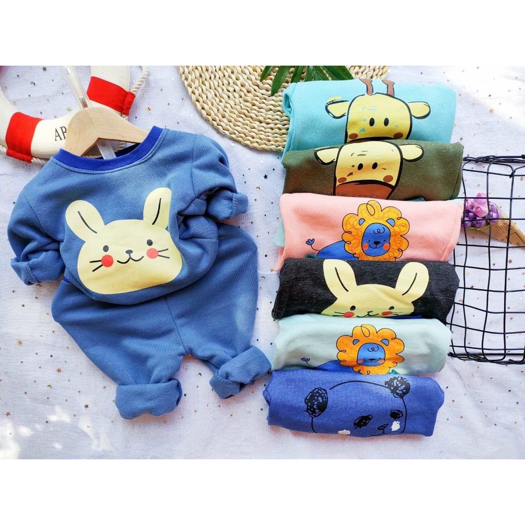 Bộ nỉ bông cho bé, bộ quần áo nỉ in hình động vật dễ thương cho bé trai, bé gái từ 8-18kg