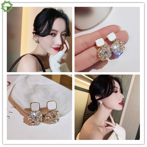 Bông tai hình giọt nước đính đá phong cách hàn quốc