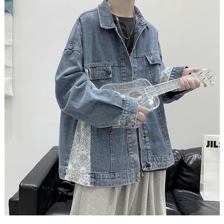 Áo Khoác Denim Dáng Rộng Kiểu Retro Hàn Quốc Cá Tính Cho Nam