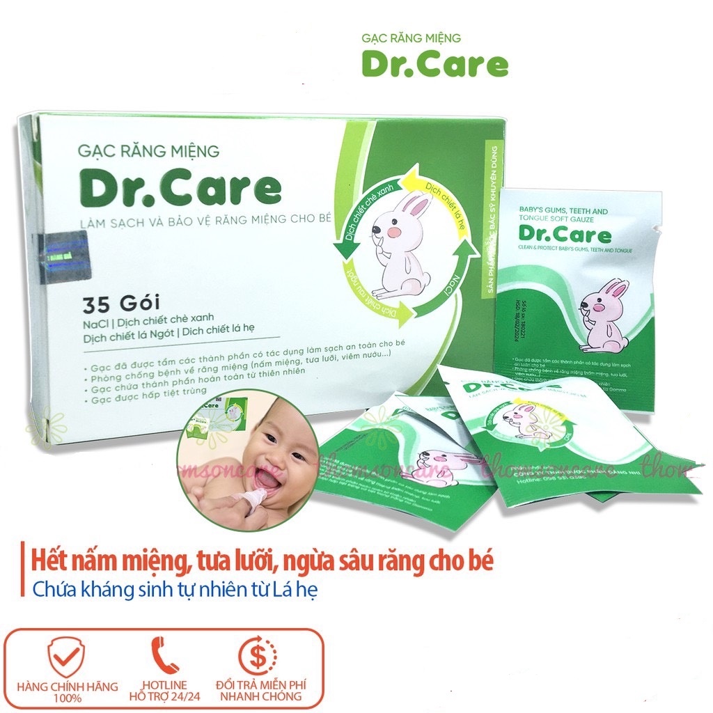 [Rẻ vô địch] Gạc rơ lưỡi, gạc răng miệng Dr.Care cho bé ( Hộp 35 gói tặng kèm thêm 5 gói tổng 40 gói)