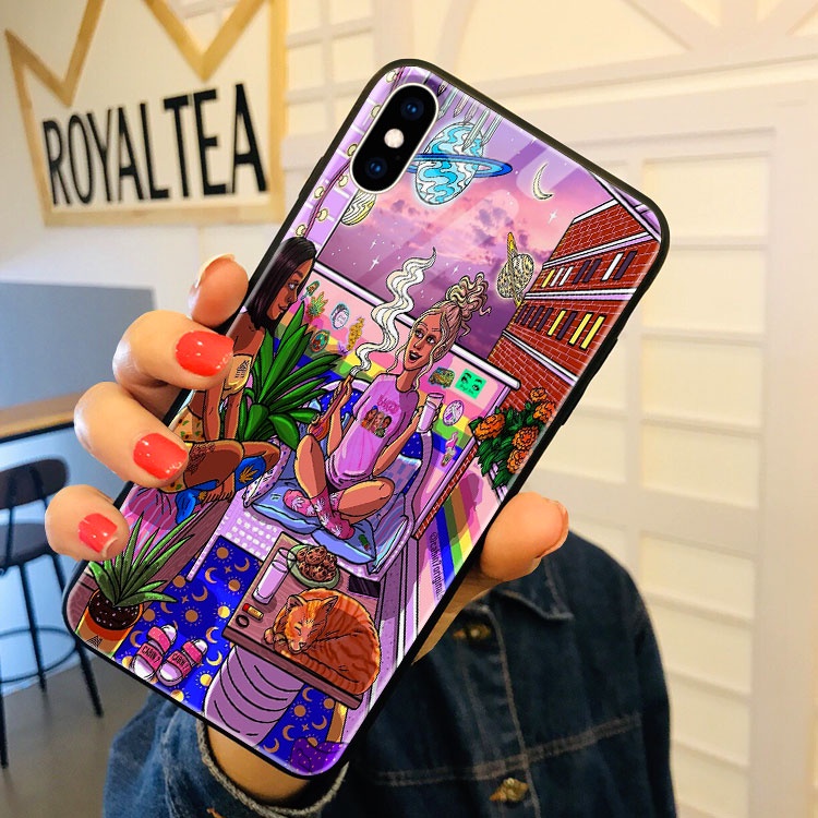 Ốp kính canabis sang chảnh imacc cho iphone7/7/plus8/8plus/xr/x/xs/xsmax/11/11/pro/11/promax