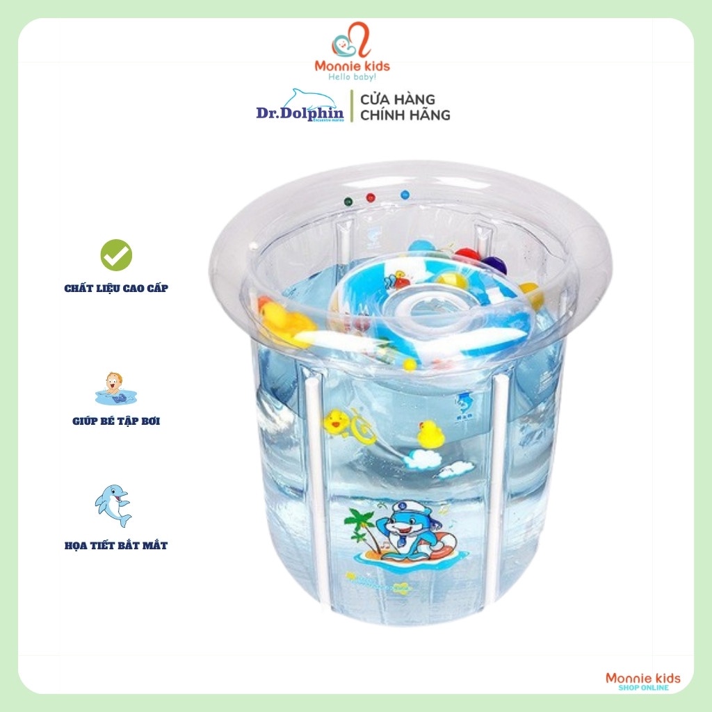 Bể bơi thành cao cho bé Doctor Dolphin 80x80cm, bể tắm đứng tập bơi kèm phao cổ - Monnie Kids