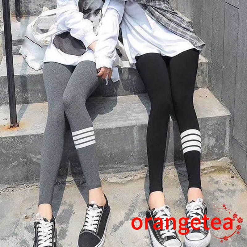 Quần legging thể thao lưng cao viền sọc thời trang cho nữ