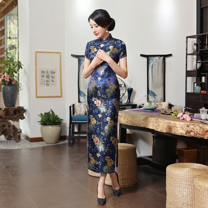 Chinese Traditional Long Cheongsam Plus Size Vintage Slim Female Women Qipao Dress