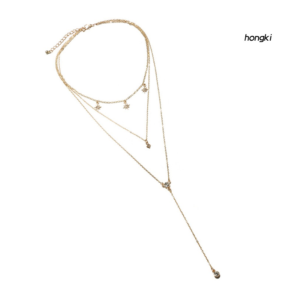 Vòng cổ nhiều lớp mặt hình ngôi sao đính đá nhân tạo thời trang cho nữ