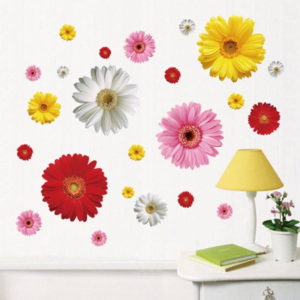 Sticker Dán Tường Chống Thấm Nước Họa Tiết Hoa Cúc Nhiều Màu Sắc Trang Trí Phòng Khách / Phòng Ngủ
