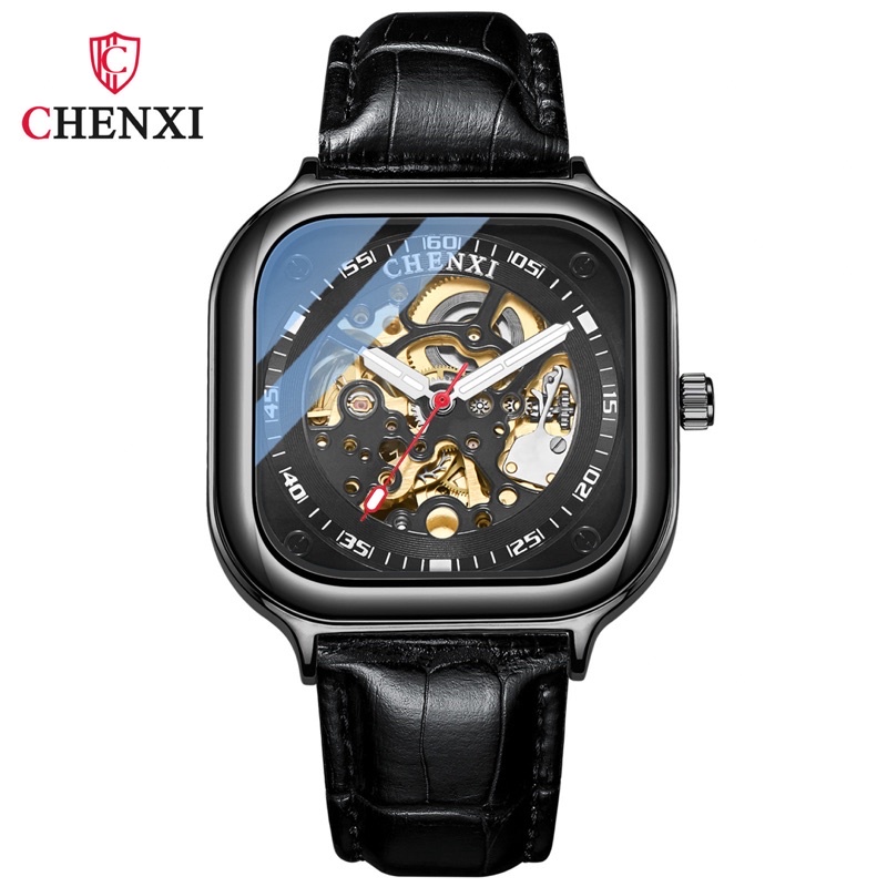 Đồng hồ nam Chenxi đồng hồ cơ nam lộ máy tự động mặt vuông dây da cá sấu thời trang cá tính | BigBuy360 - bigbuy360.vn