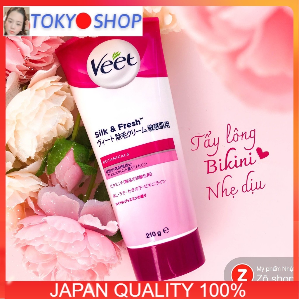 Kem tẩy lông bikini &amp; body (dòng nhẹ dịu) - Veet Botanicals Silk &amp; Fresh (210g) - NHẬT NỘI ĐỊA