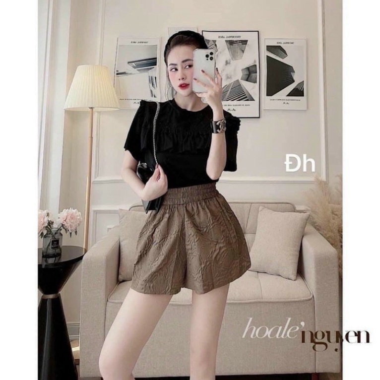 Quần short nữ hoa in nổi siêu hot mầu trắng, babydoll ulzzang mềm nội y xanh