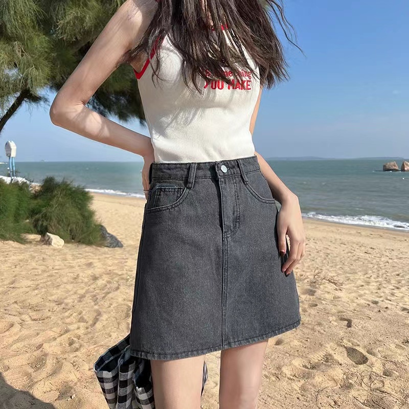 Chân Váy Jeans Lưng Cao Thời Trang Hàn Quốc