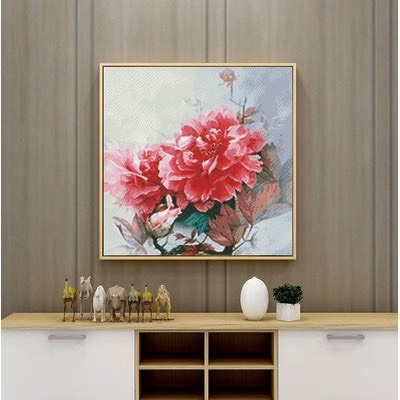 Tranh thêu hoa mẫu đơn Hồng đẹp TT2759