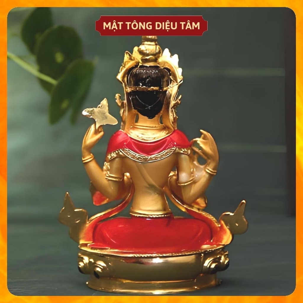 Tượng phật quan âm tứ thủ thờ cúng mật tông , tượng phật để ô tô mẫu QA màu 14,5cmvẽ tay Tây Tạng