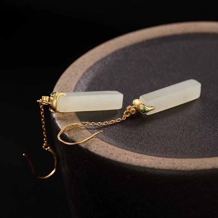 Khuyên Tai Bạc A7 S925 Dáng Vuông Dài Đính Đá Ngọc Bích Thời Trang Cho Nữ