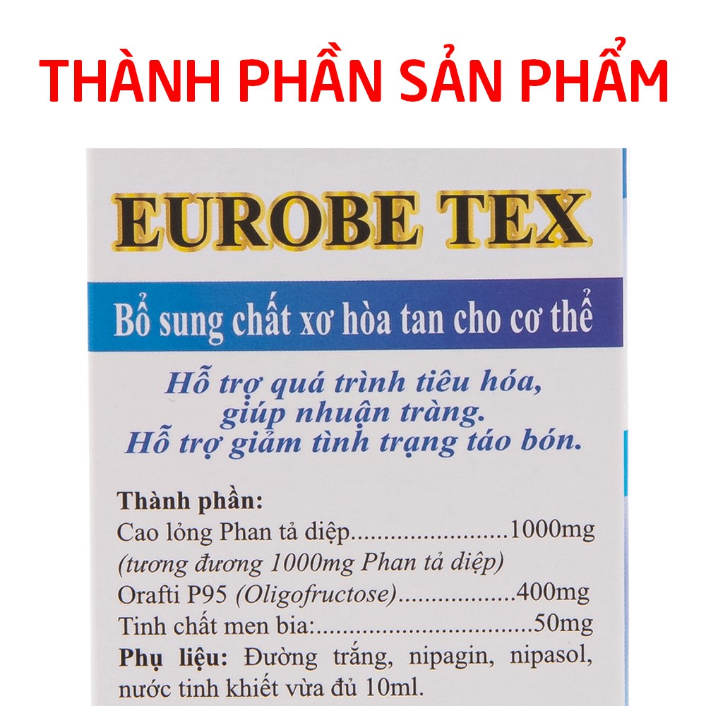 Siro EUROBE TEX bổ sung chất xơ, giảm táo bón, tiêu hóa tốt cho bé - 20 ống