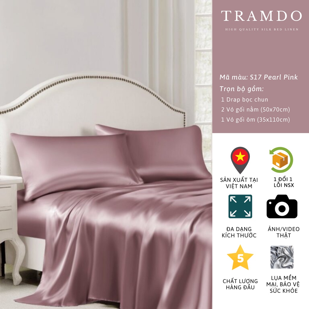 Bộ Chăn Ga Gối Lụa Cao Cấp NITE9SILK TRAMDO BEDDING Màu Hồng Nude