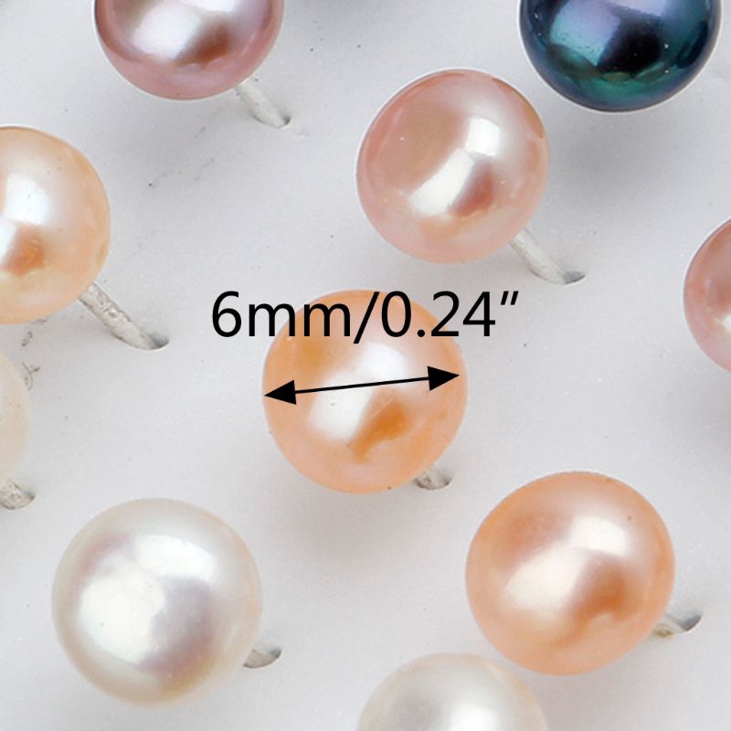 Bộ 10 Đôi Bông Tai Mạ Bạc 925 Đính Ngọc Trai Giả (6Mm)