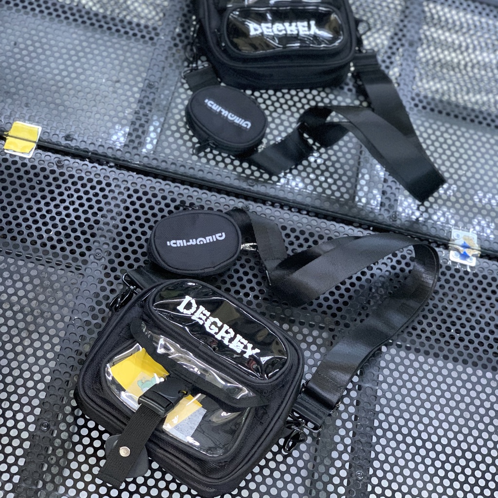 Túi đeo chéo Xương Degrey Đen kiểu dáng thời trang đi chơi đi học nhiều ngăn tiên dụng Ulzzang local brand - Gin Store