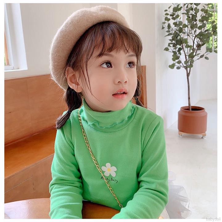 0-6Y Autumn Children Girls Thick Warm Floral High Collar Bottoming T-Shirt Top