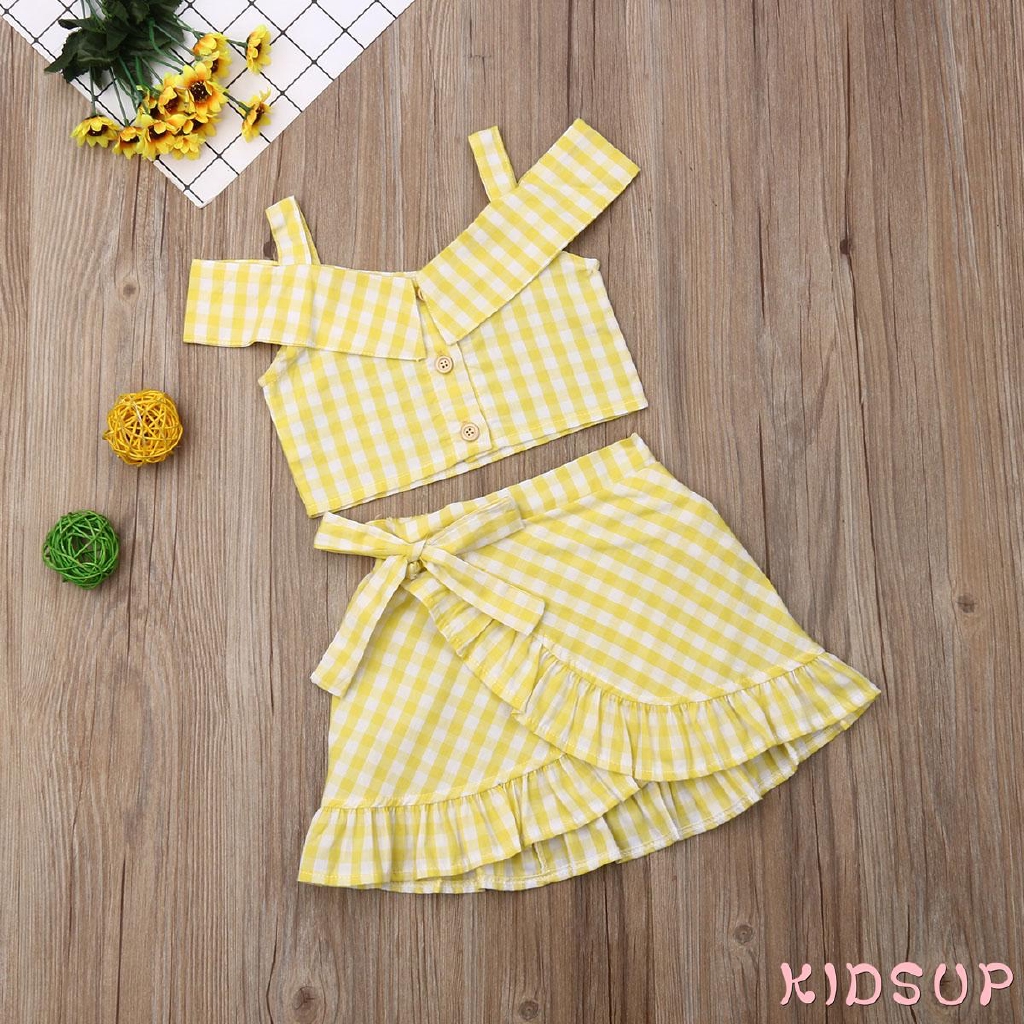 Set áo croptop trễ vai + chân váy xòe xinh xắn cho bé gái