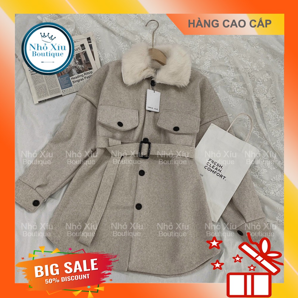 ÁO DẠ CỔ LÔNG XÁM NHẠT [HÀNG CAO CẤP]
