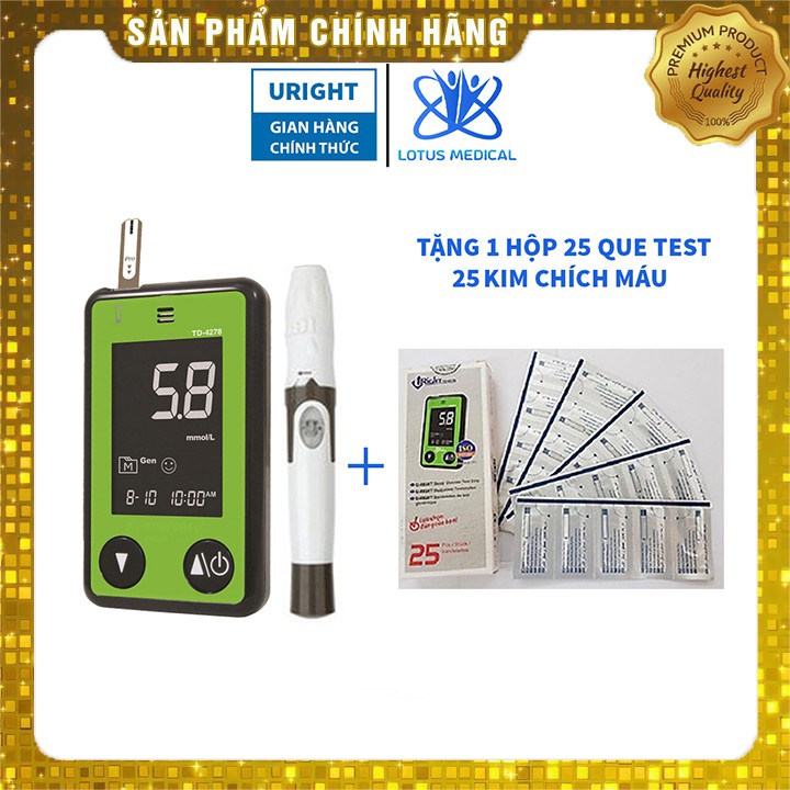 Máy đo đường huyết URIGHT TD4278 - Máy đo tiểu đường tặng kèm 25 kim thử và 25 kim chích