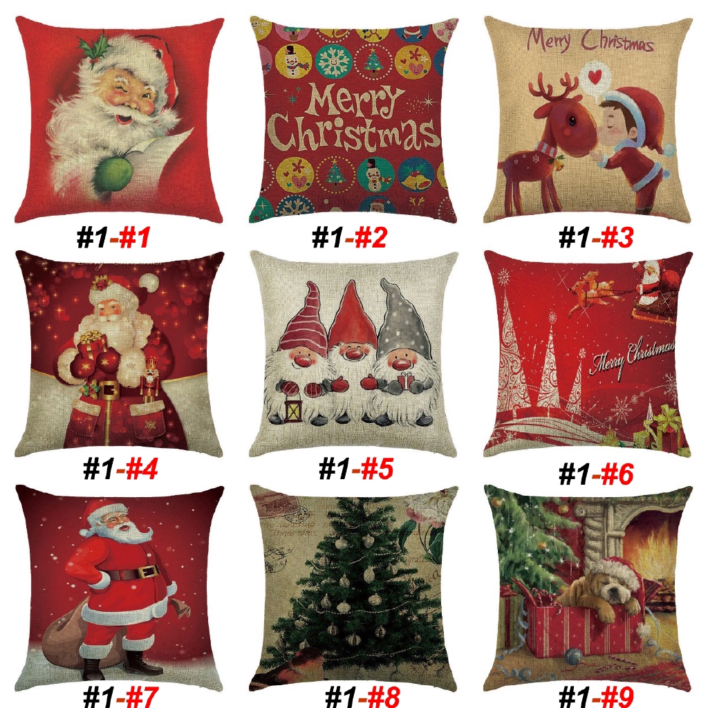 45cmx45cm Merry Christmas Decorative Pillowcases Santa Xmas Linen Cushion Cover Throw Pillow Case