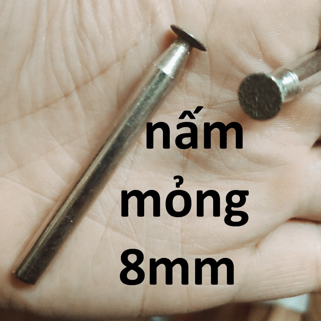 Mũi mài kim cương, mũi mài khắc đá, ngọc, hình nấm mỏng 8mm, cán 6mm