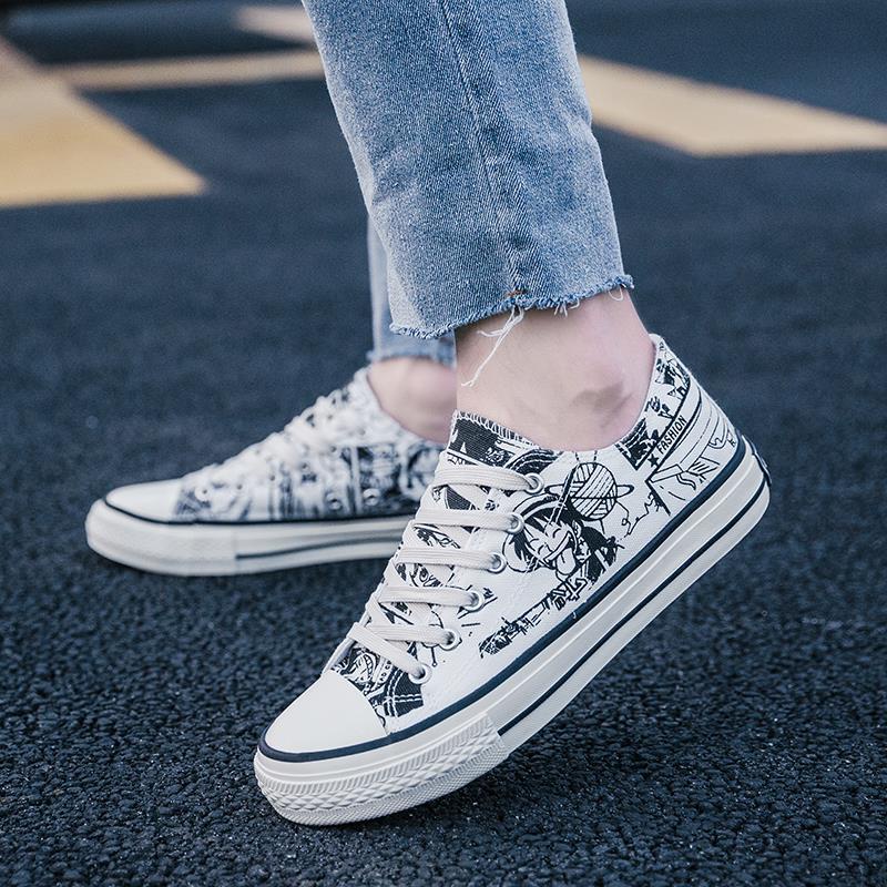 Giày Thể Thao canvas Cổ Thấp In Hình anime One Piece Phong Cách Hàn Quốc Cho Nam