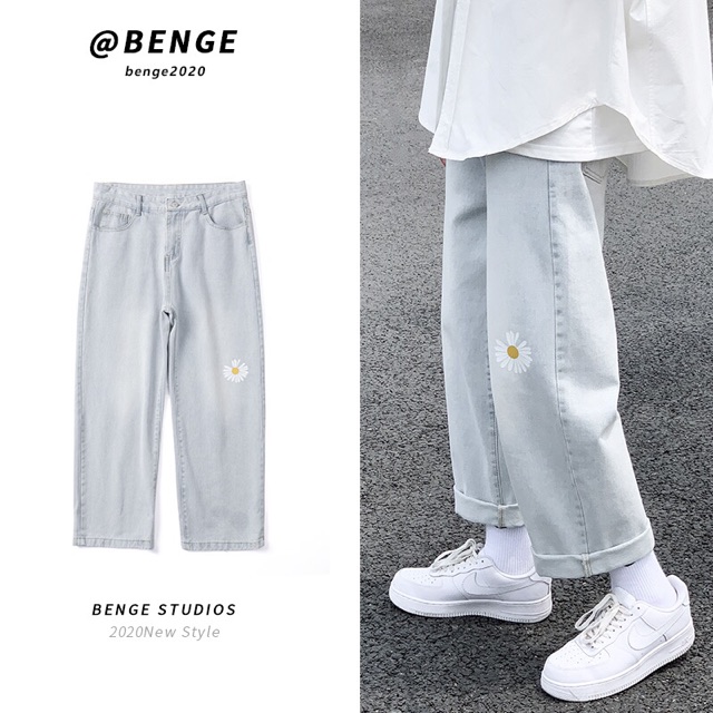 [ORDER-CÓ BIG SIZE] Quần bò jeans ống rộng rách gối và quần short hoa cúc nhiều màu đậm nhạt unisex Ulzzang siêu chất