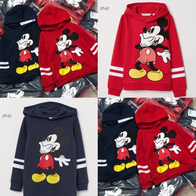 Set 2 áo nỉ mũ Mickey cho bé, áo nỉ da cá có mũ 2 màu, combo 2 áo nỉ chân cua Mickey