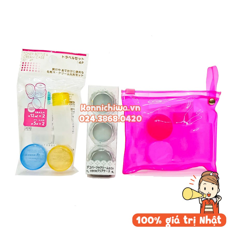 | FREESHIP | Bộ Chiết Mỹ Phẩm Du Lịch 4 Món Nhật Bản YAMADA | Set 3 Lọ, Hũ Chiết Mỹ Phẩm, Kem Dưỡng