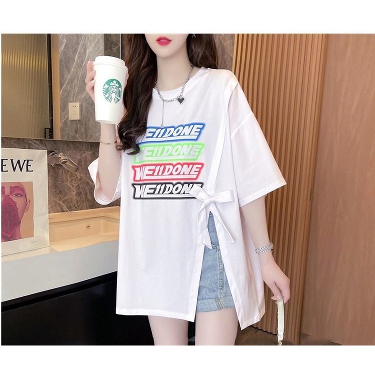 Áo Thun Nữ Oversize Dáng Rộng Xẻ Tà Thắt Nơ Thời Trang Mùa Hè