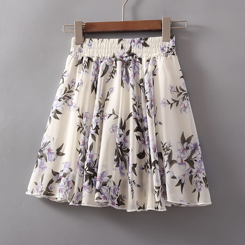 Small floral chiffon short skirt women  2022 summer new A-line skirt high waist Korean version large swing skirt umbrella skirt